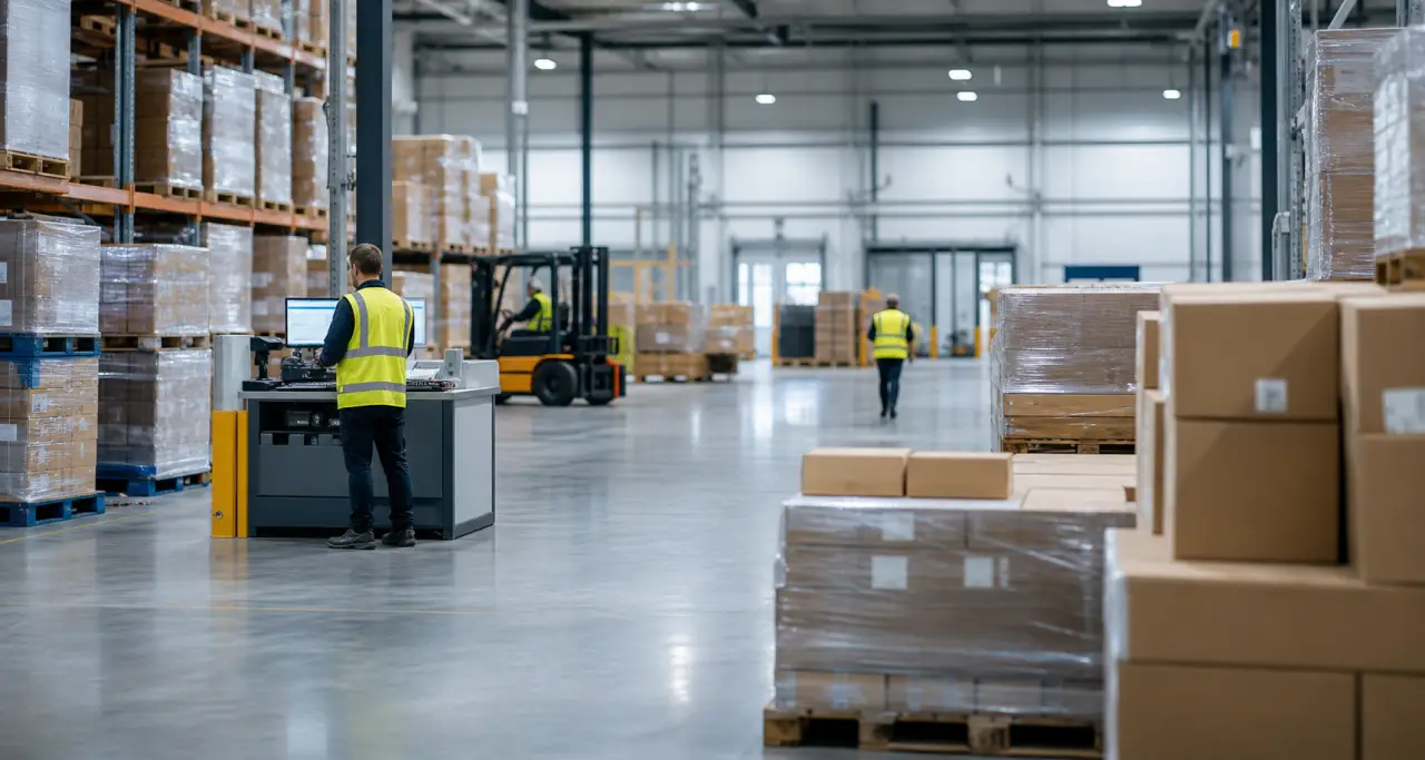 Warehouse team coordinating commercial inventory and freight